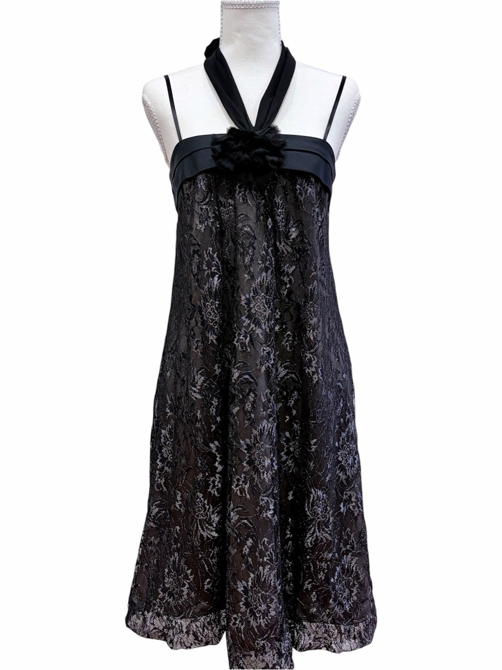 BCBG Paris Black Metallic Lace Halter Fit & Flare Dress Size 4